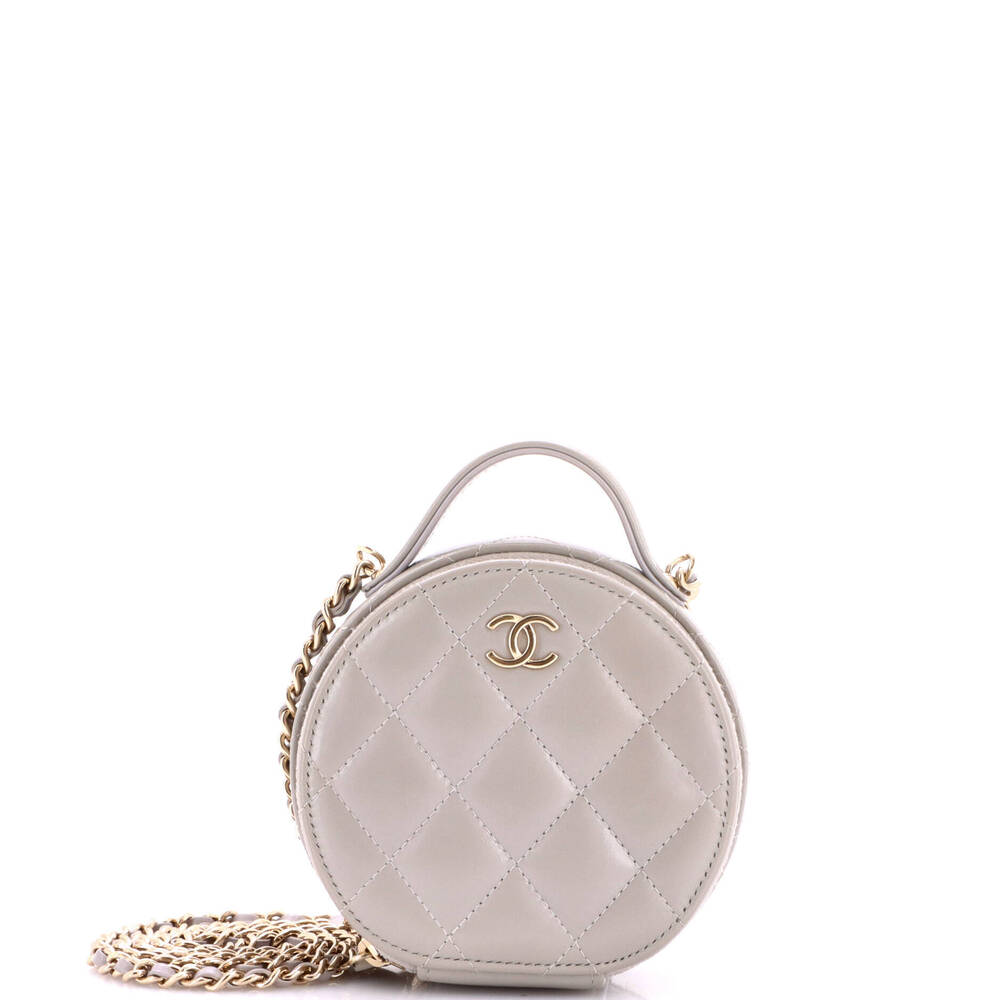 Chanel Small Handle with Care Round Vanity Case with Chain Quilted Lambskin